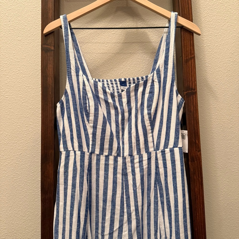 NWT Old Navy Fit & Flare Linen-Blend Midi Dress – Blue Stripe - Picture 3 of 15